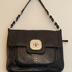 Vintage Longchamp Gatsby Collection Shoulder Bag Black Embossed Leather W/ Dustb